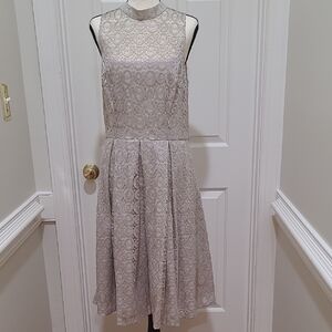 Cynthia Steffe Sleeveless Lace Midi Dress in Light Silver